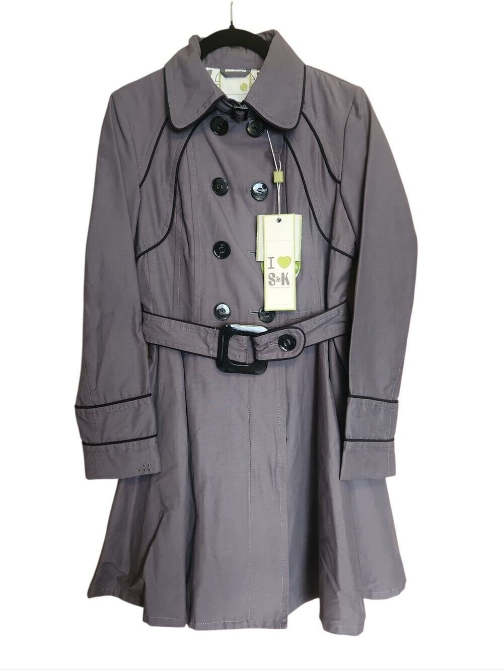 NWT SOIA & KYO I LOVE S&K GRAY BELTED TRENCH RAINCOAT FIT & FLARE SMALL - Picture 2 of 16